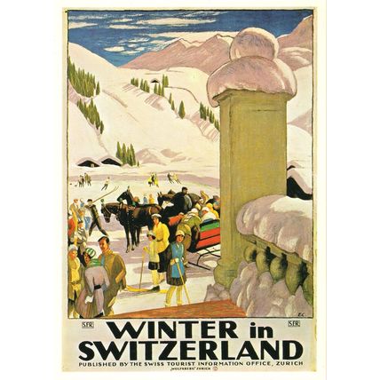 Winter In Switzerland 1921 Swiss Zurich Tourist Information Poster Postcard