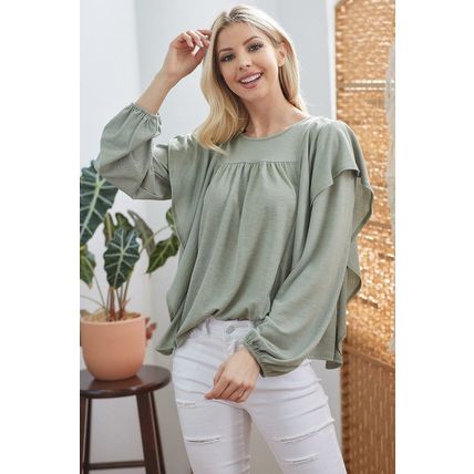 Women's Draped Ruffle Longsleeve Top