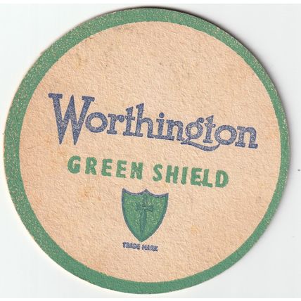 BEER MAT - WORTHINGTON BREWERY - GREEN SHIELD - (Cat No 028) - (1957)