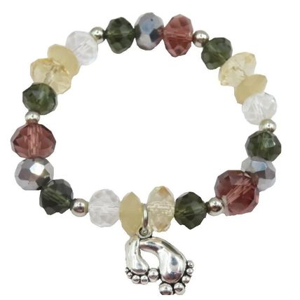 Footprints Charm Stretch Bracelet Faceted Crystal Ladies Jewellery Faith Christ