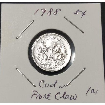Australia 1988 5c Echidna ~ Die Chip/Cud on Front Claw - Circulated [1a1]