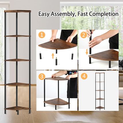 SUNMORY 5 Tier Corner Shelf Stand,Industrial 65" Corner Shelves Display Shelf fo