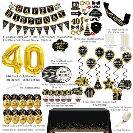 40Th Birthday Decorations for Men Women - (76Pack) Black Gold Party Banner, Penn