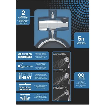 Neo Anystream VSR-233010 6-Spray Polished Chrome Dual Shower Head 2.5-GPM (9.5 L