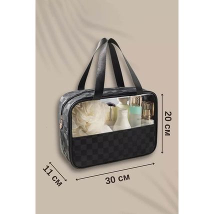 Black Stylish Checkered PVC Clear Cosmetic Bag