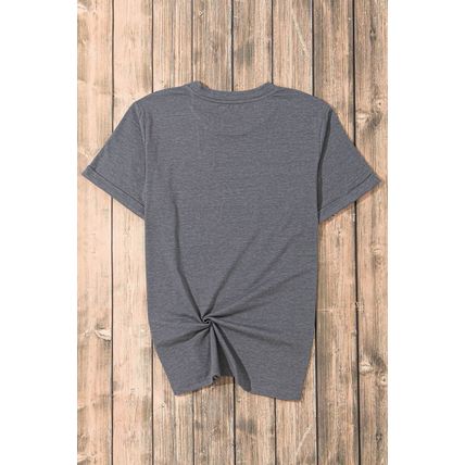 Gray Rugby Bow Knot Print Crewneck Casual T Shirt
