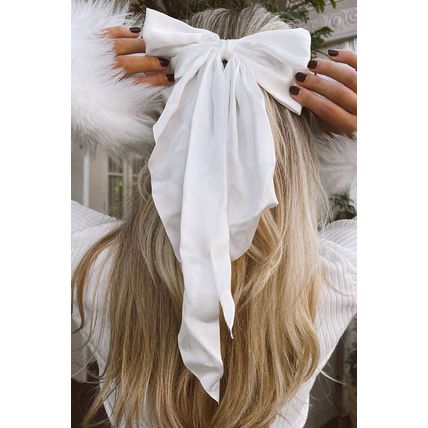 White Oversized Ribbon Bowknot Satin Hair Clip