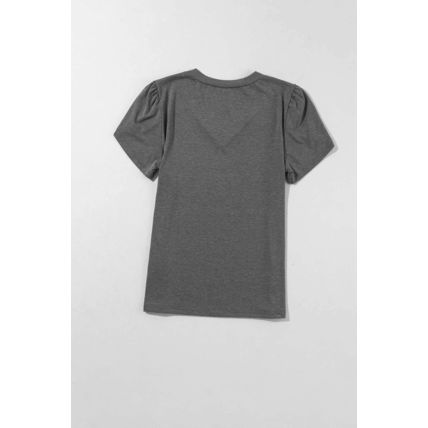 Carbon Grey Fashion Petal Sleeve V Neck T Shirt