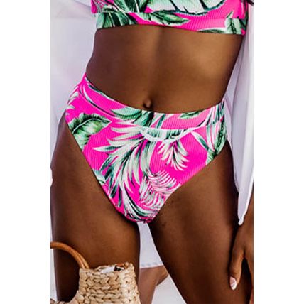 Rose Tropical Print Textured Bikini Bottoms