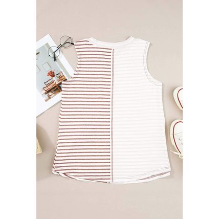 Brown Stripe Colorblock Loose Tank Top
