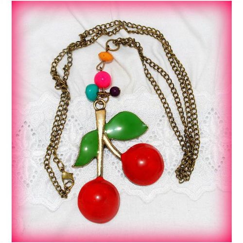 Sale Large Cherry Pendant Retro Antiqued Bronze Necklace Jewellery 1404