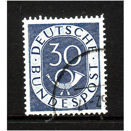GERMANY 1951 SG1054 30pf BLUE NUMERAL AND POSTHORN FINE USED