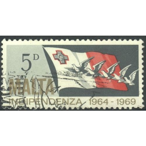 Malta 1969 - SG423 - 5d black/red/gold - Flag Of Malta & Birds - used