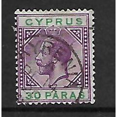 CYPRUS 1921 SG 87 30pa VIOLET AND GREEN FINE USED