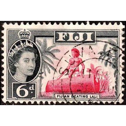 Fiji 1959 Beating Lali Drum Queen Elizabeth II 6d Used Stamp QE II