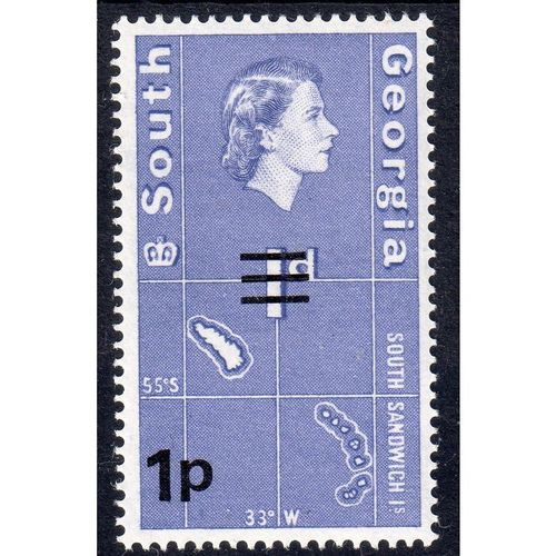 South Georgia 1971 Sg19 1p on 1d violet-blue wmk 12 fresh un mounted mint (G103)
