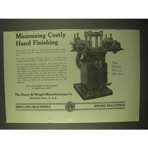 1922 Henry & Wright Dieing Machine Ad - Hand Finishing