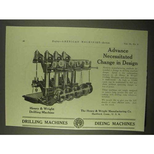 1922 Henry & Wright Drilling Machine Ad - Advance