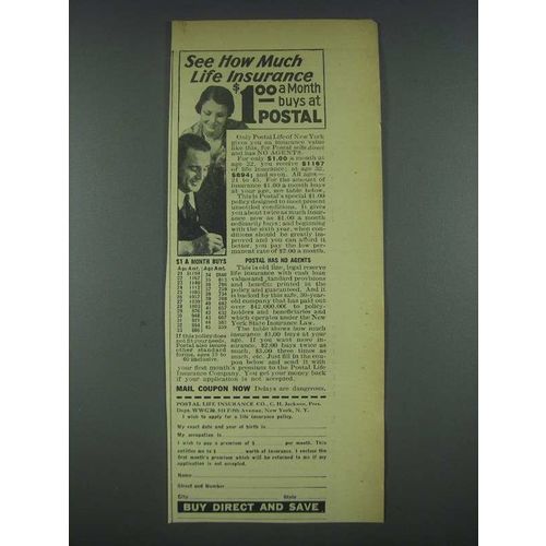 1935 Postal Life Insurance Company Ad