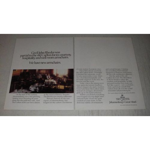 1987 The Carlton Hotel Ad - Cecil John Rhodes was partial to the old Carlton