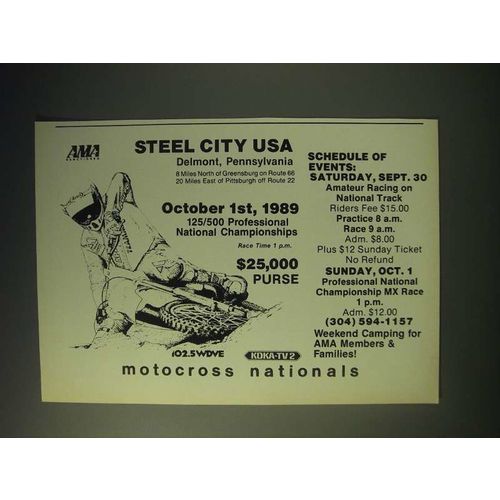 1989 Steel City USA Motocross Nationals Ad - Steel City USA