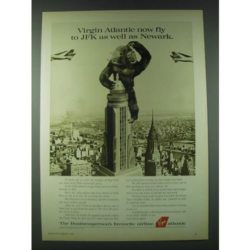 1989 Virgin Atlantic Ad - Virgin Atlantic now fly to JFK as well as Newark