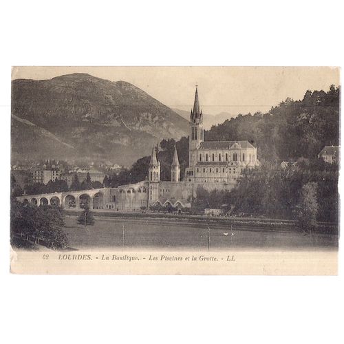 LA BASILIQUE, LOURDES, FRANCE used antique postcard unclear postmark