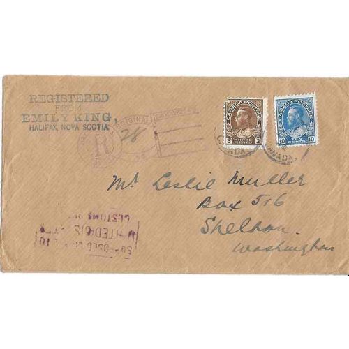Canada Admiral REGISTERED 1922, Halifax REG Fancy Cancel to USA