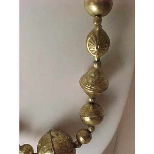 Etched Gold Necklace Flower Beads Gold Holloware Bead Necklace 24"
