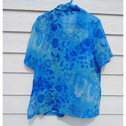 Womens Dressbarn Blue Sheer Blouse Top 16W 48 Chest Texture