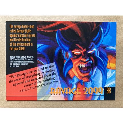 Marvel Masterpieces 1994 Base trading Card # 98 Ravage 2099 (B) Fleer