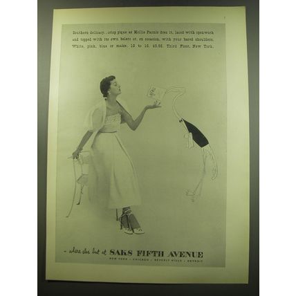 1949 Saks Fifth Avenue Mollie Parnis Dress Advertisement - Southern Delicacy