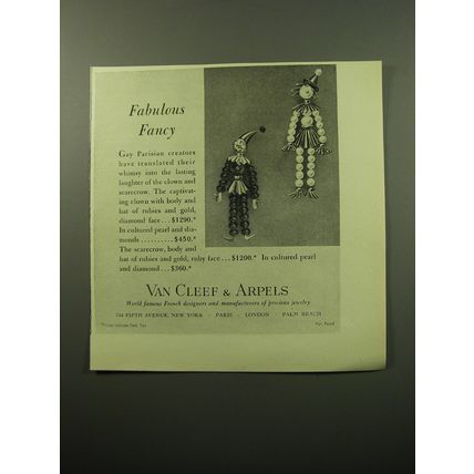 1950 Van Cleef & Arpels Clown and Scarecrow Brooches Ad - Fabulous Fancy
