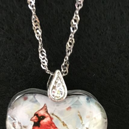 Necklace Encased Red Cardinal with Saying #345 USA Seller