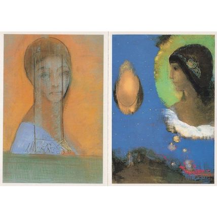 Woman with A Veil Evocation 2x Odilon Redon Painting Postcard