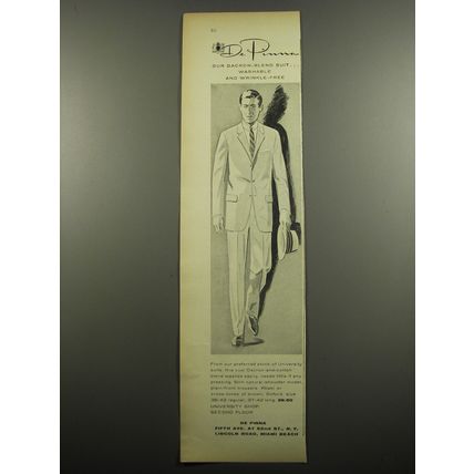 1955 De Pinna Suit Ad - Our Dacron-Blend Suit.. washable and wrinkle-free