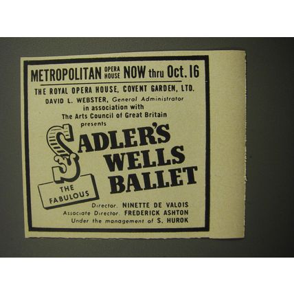 1955 Sadler's Wells Ballet Ad - Metropolitan Opera House Now thru Oct. 16