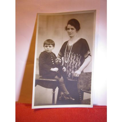 MOTHER & SON, antique portrait photograph postcard by F. Scrimshaw of Leeds =