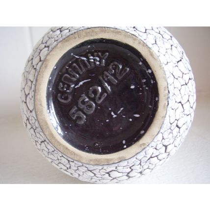 Vintage Jasba Vase Cortina Glaze Fish-mouth Rim Black White Fat Lava 50s Germany