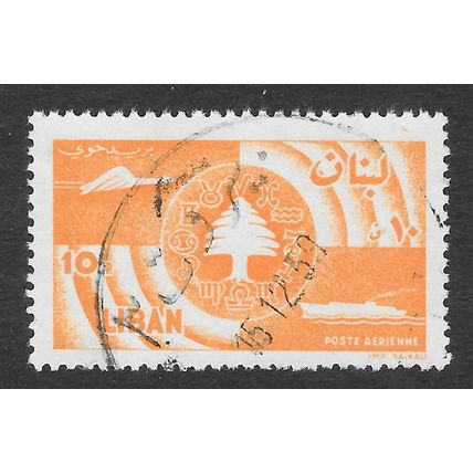LEBANON 1957 BIRD SHIP ZODIAC SIGNS CEDAR TREE USED 10P