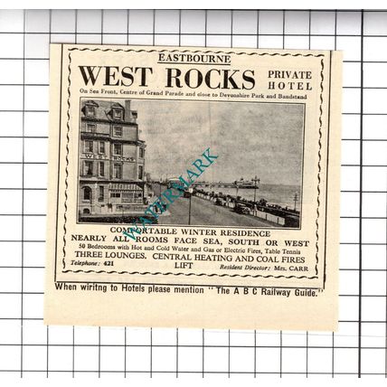West Rocks Hotel Eastbourne Sussex Mrs Carr Small Advert - 1958 Cutting