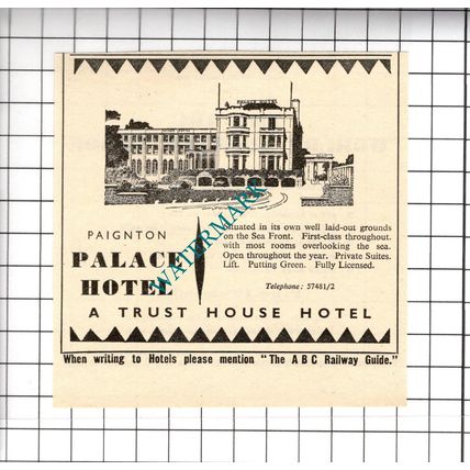 Palace Hotel Paignton Devon Small Advert - 1958 Cutting