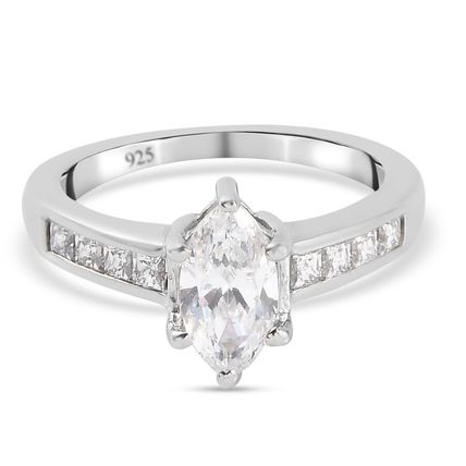 Marquise Solitaire Ring Made With Swarovski Zirconia Sz R½ Platinum 925 Silver