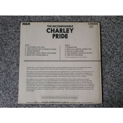 Charley Pride – The Incomparable Charley Pride (CDS1115) 1972 (LP)