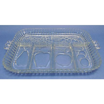 Vintage INDIANA GLASS Crystal Clear Divied Fruit Serving Tray Dish Pear Apple