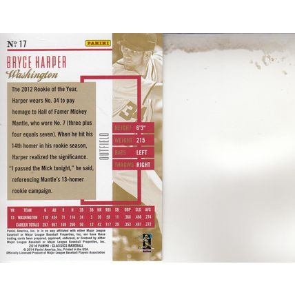BRYCE HARPER ROOKIE 2014 AUTOGRAPHED WASHINGTON NATIONALS ALL-STAR OUTFIELDER