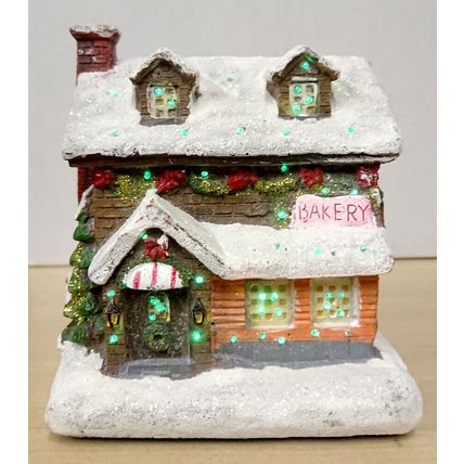 Miniature Snow Covered Light Colour Changing LED Christmas House Bakery Xmas