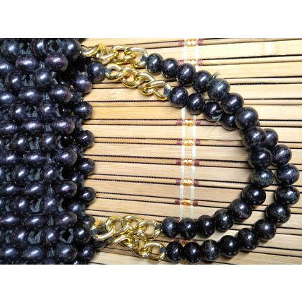 Jana Wood Black/Brown Bead SM 7.5" x 5.5" Handbag Made in Japan Dress Purse