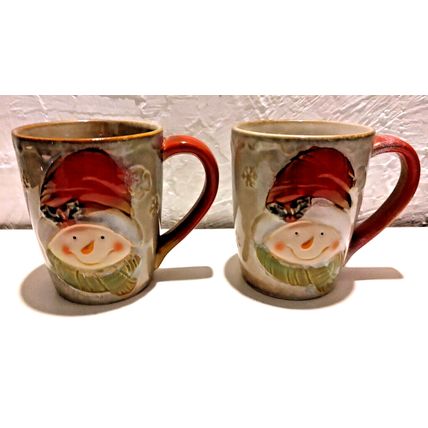 2 Snowman Christmas Mugs Ceramic 12 oz Holiday Hot Cocoa Coffee Tea Hot Cider