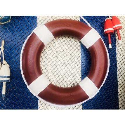 Red Painted Decorative Lifering with White Bands 20""